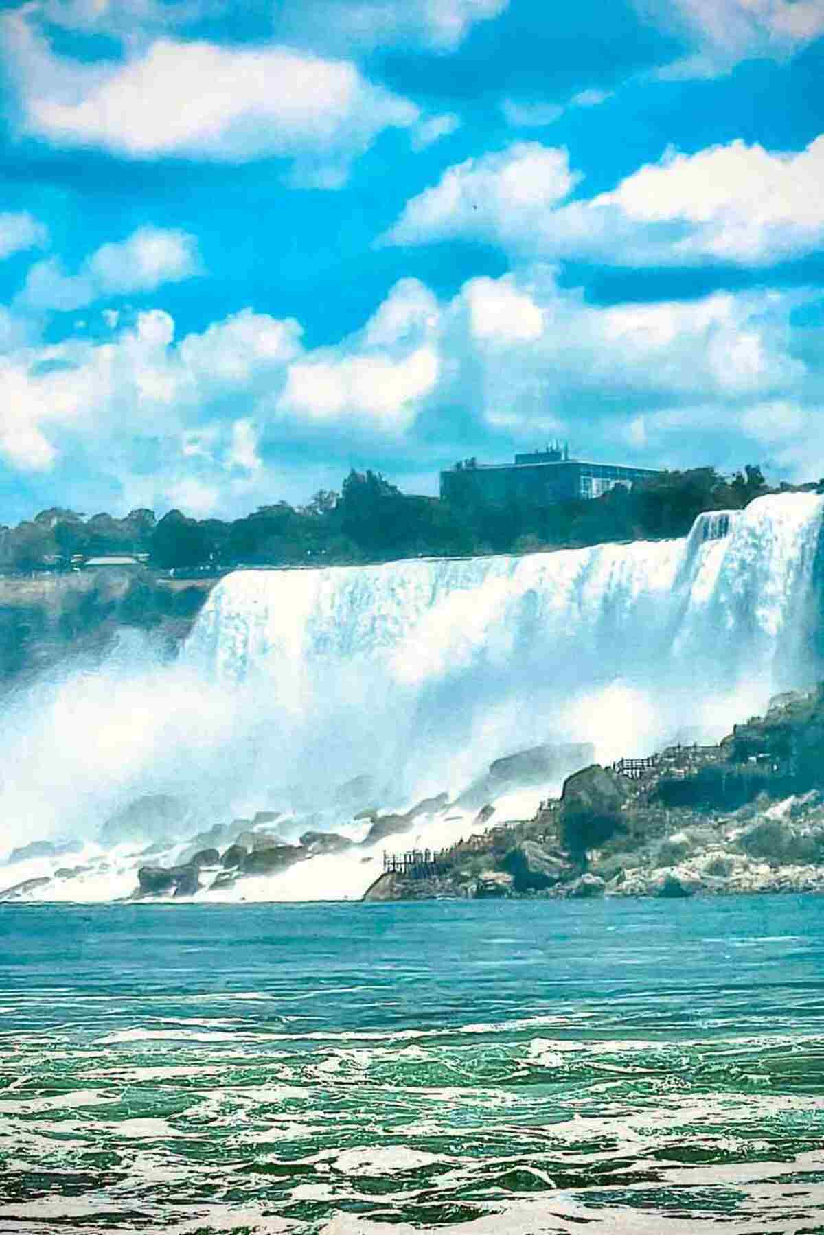 A large, cascading waterfall.